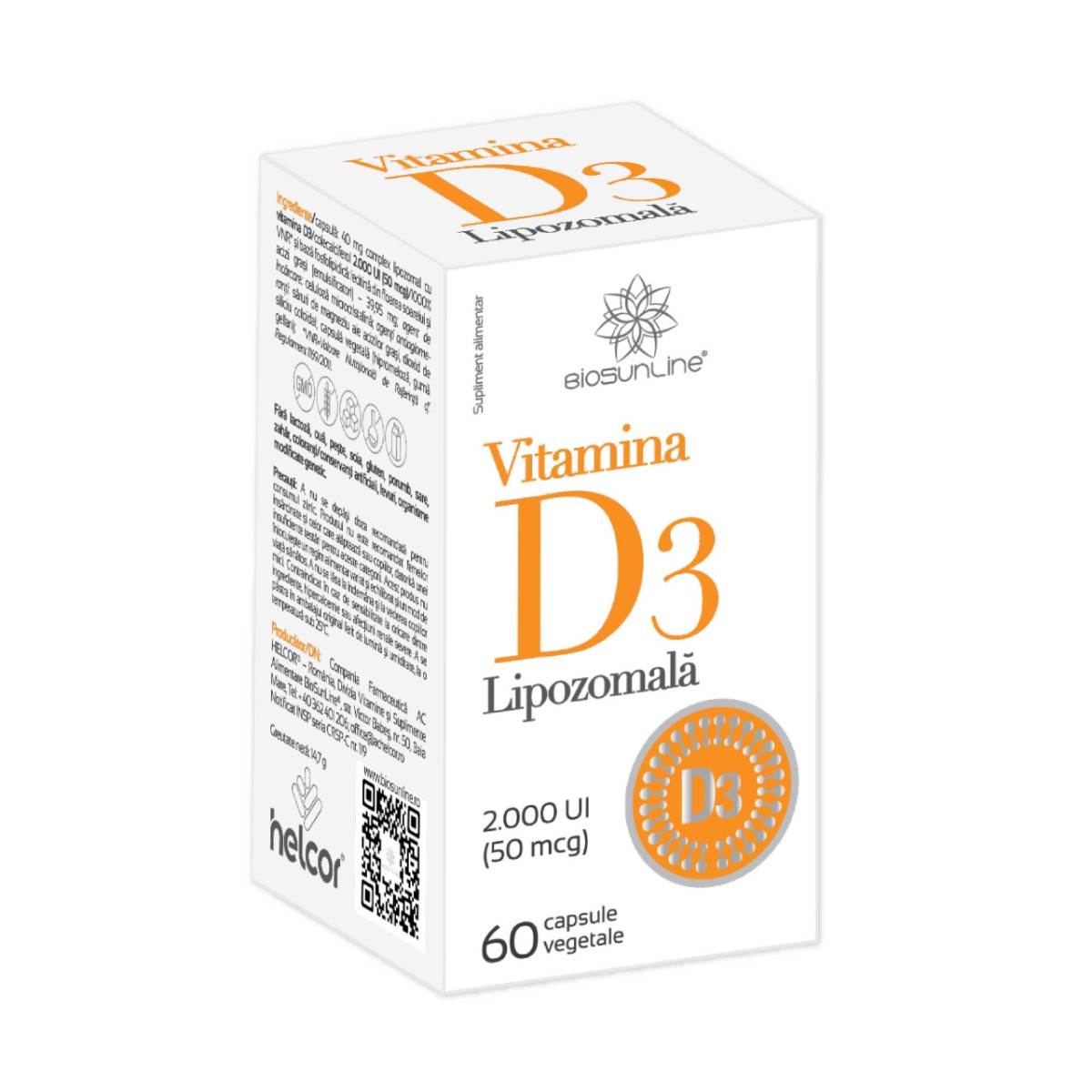 Vitamina D3 Lipozomala 2000 UI, 60 capsule vegetale, BioSunLine