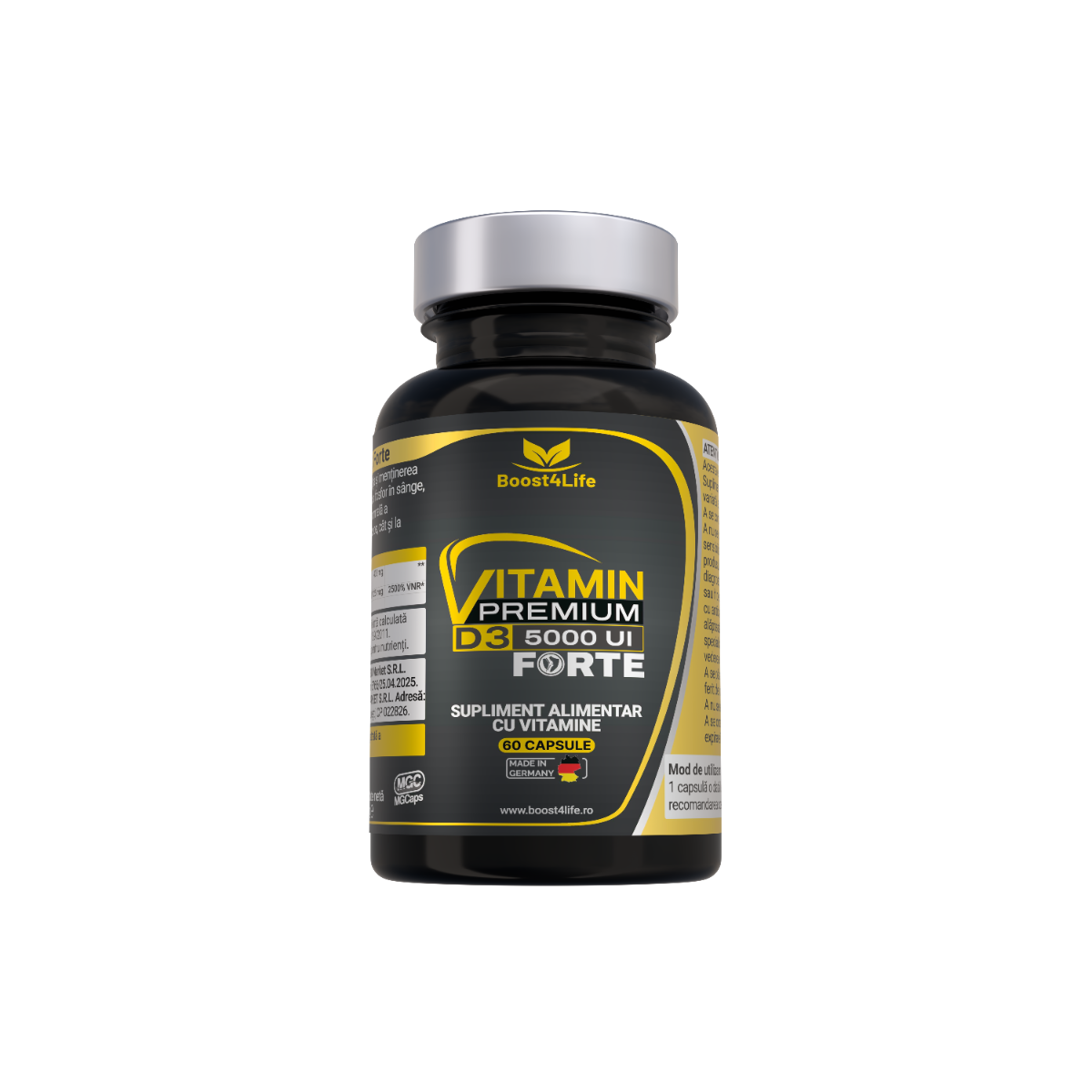 Vitamina D3 Premium Forte 5000 UI, 60 capsule moi, Boost4Life