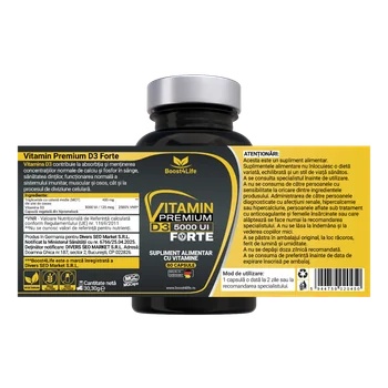 Vitamina D3 Premium Forte, 5000 UI, 60 capsule moi, Boost4Life - poza 2