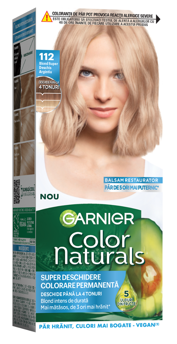 Vopsea de par permanenta Color Naturals 112 Blond Super Deschis Argintiu, 112ml, Garnier