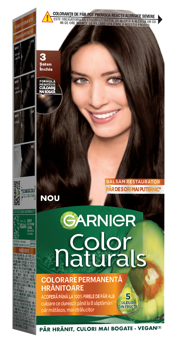 Vopsea de par permanenta Color Naturals 3 Saten Inchis, 112ml, Garnier