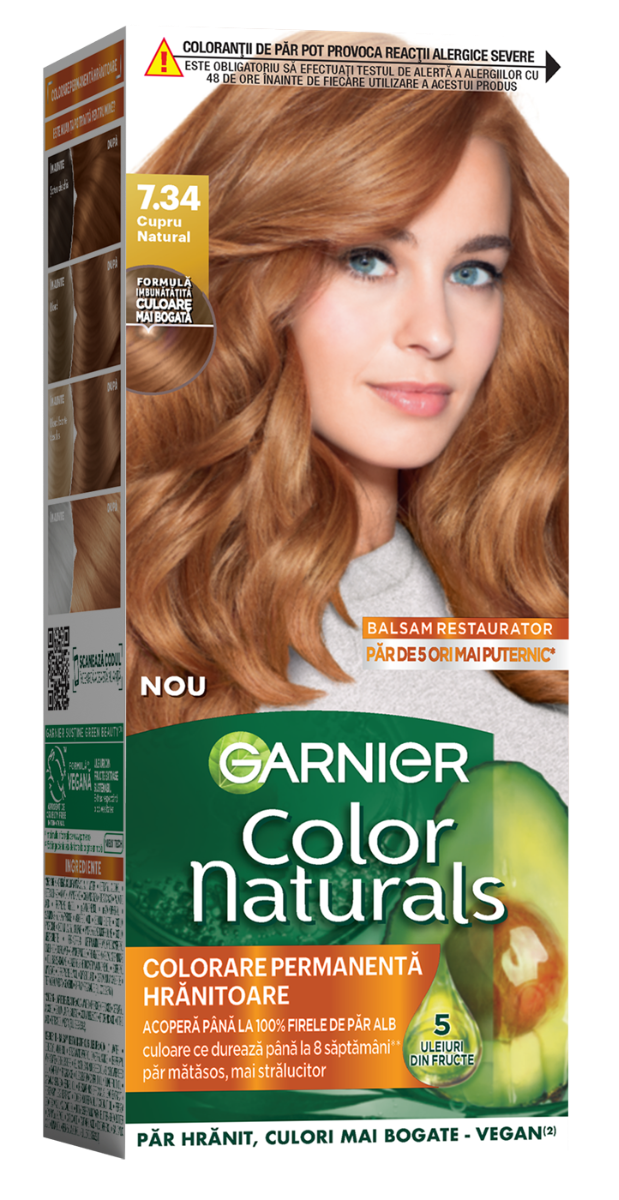 Vopsea de par permanenta Color Naturals 7.34 Cupru Natural, 112ml, Garnier