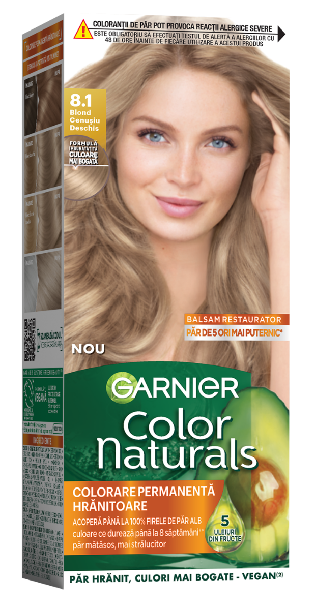 Vopsea de par permanenta Color Naturals 8.1 Blond Cenusiu Deschis, 112ml, Garnier
