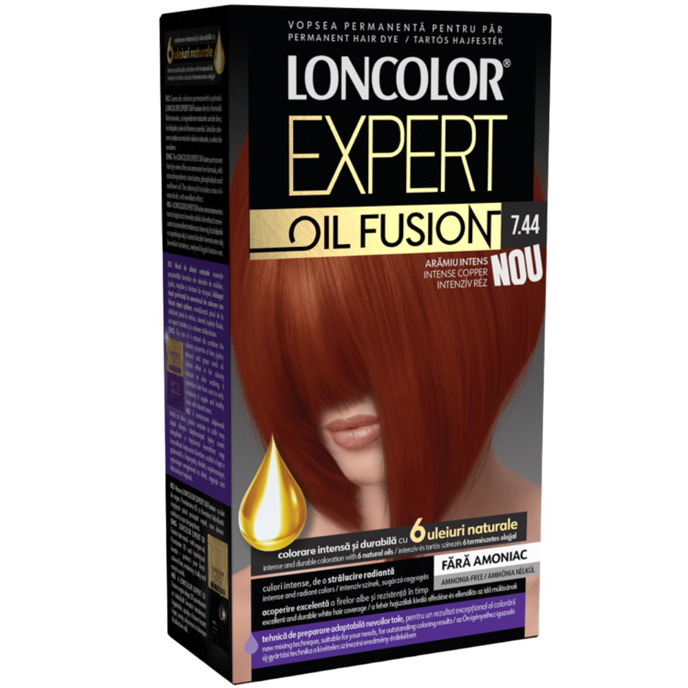 Vopsea de par permanenta Expert Oil Fusion Nr 7.44, 115ml, Loncolor