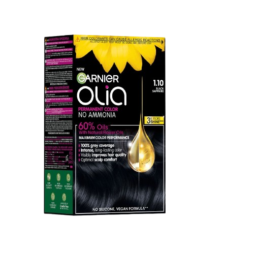 Vopsea de par permanenta fara amoniac 1.10 Black Sapphire Olia, 174ml, Garnier
