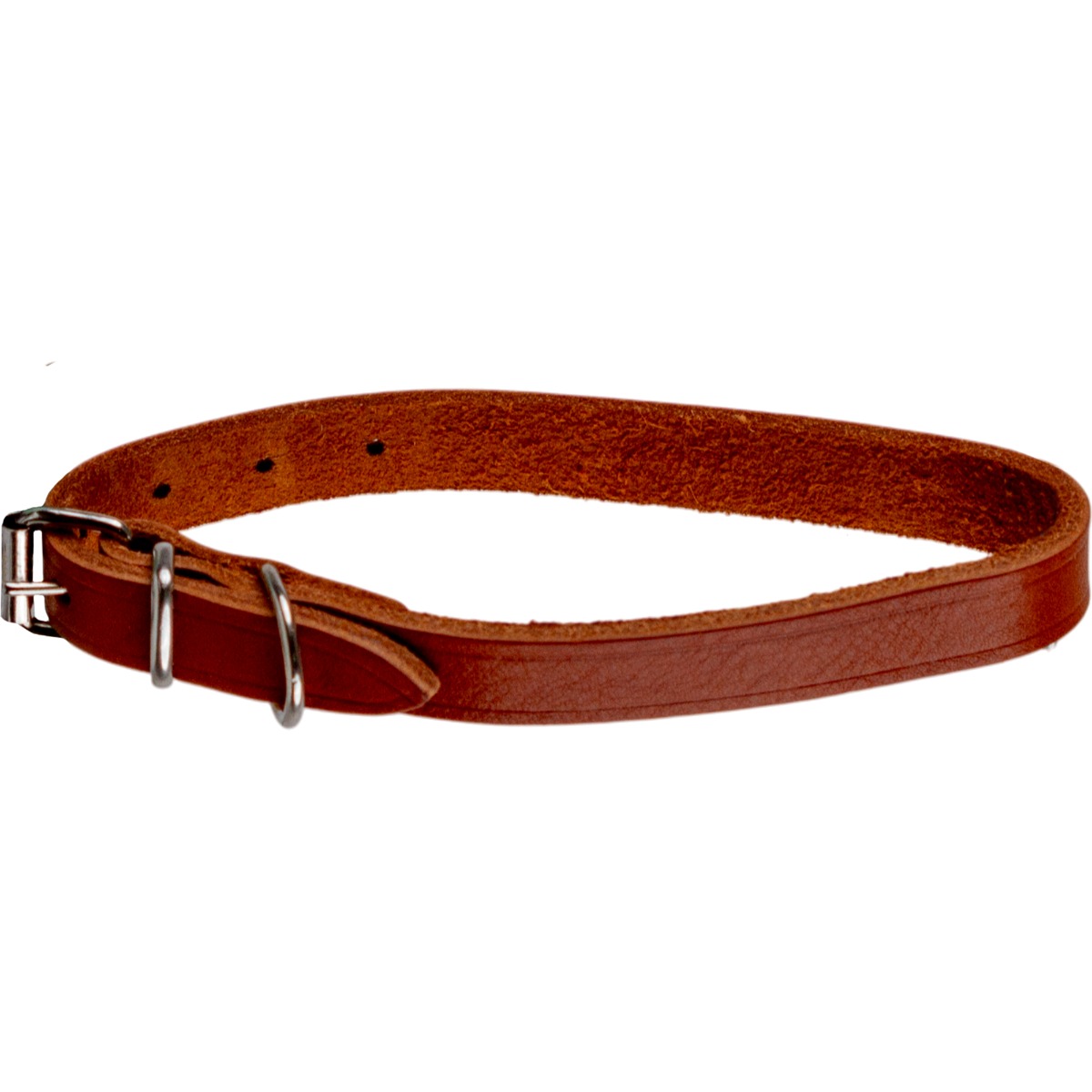 Zgarda din piele naturala pentru caini mici 24-30 cm, maro, reglabila, 15 mm latime, Tuscany