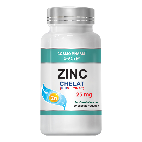 Zinc Chelat Bisglicinat 25mg, 60 capsule vegetale, Cosmopharm